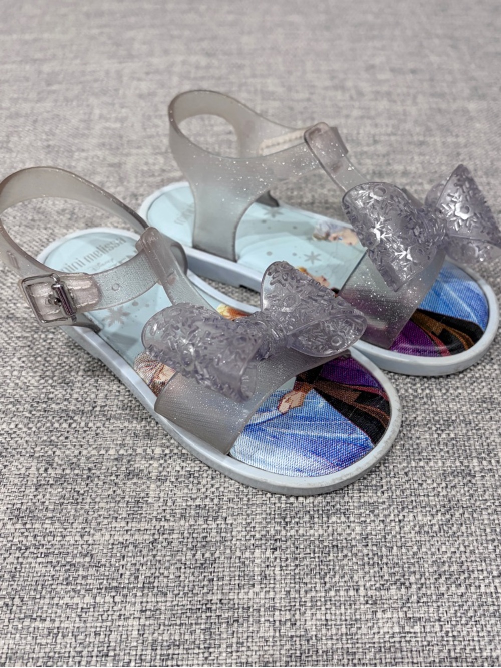 Mini Melissa Glitter Jelly Sandals girls size 10 Elsa Frozen VGUC